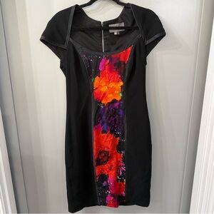 Theia Floral Watercolor Printed Sheath Cockatil Dress Size 10